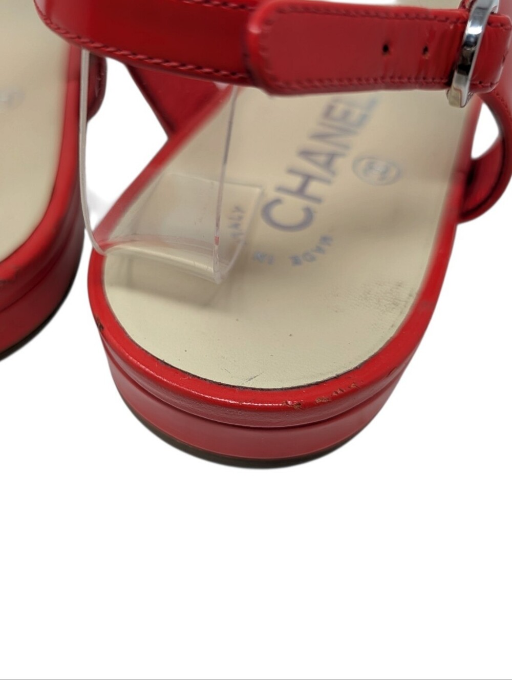 Chanel Red "CHANEL" Logo Slingback T-Strap Thong Sandals Size EU 41 - Picture 6 of 15